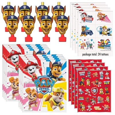 Disney Paw Patrol Party Favors Bundle for 8 Guests - 8 Blowouts, 8 Loot Bags, 4 Sticker Sheets, 4 Tattoo Sheets