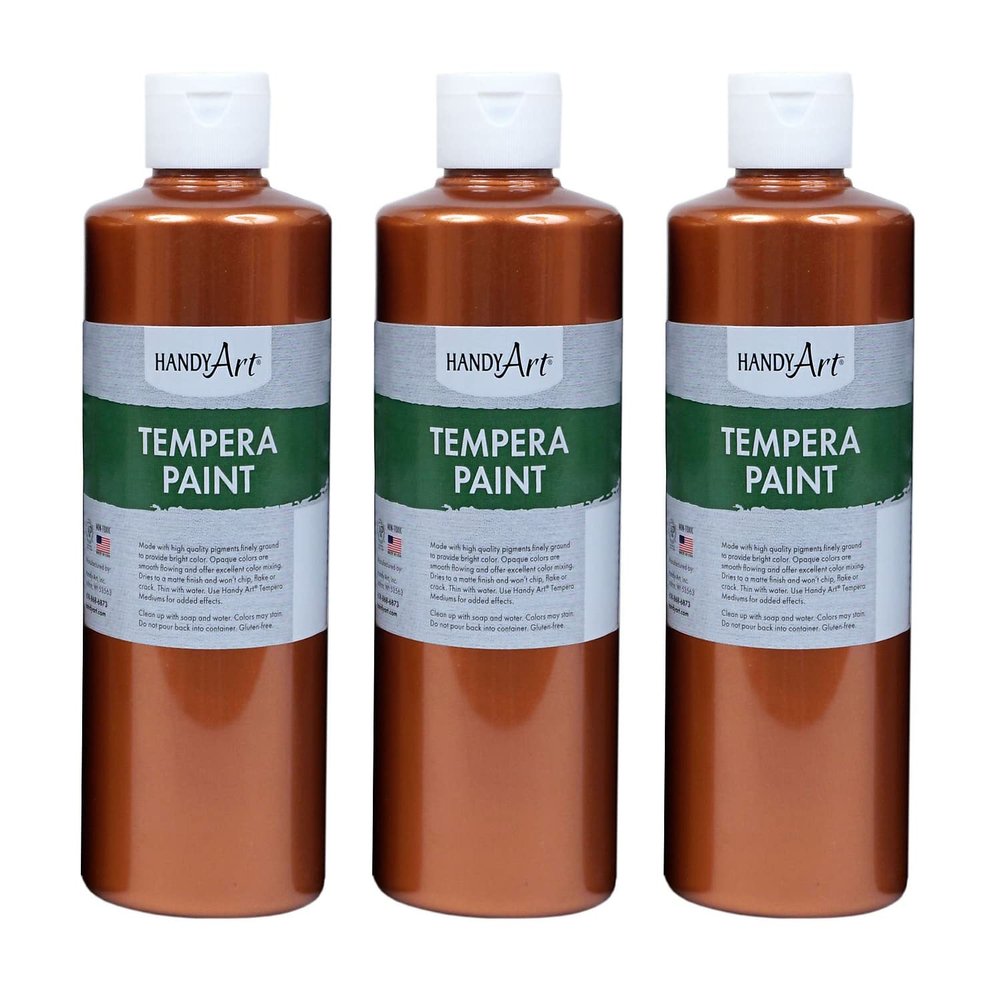 Handy Art Metallic Tempera Paint, Copper, 16 oz. Bottle, Pack of 3 (RPC231164-3)