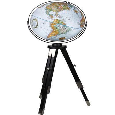 Willston 16" Diameter Globe, USA Cartography with Raised Mountain Relief and Sturdy Metal Stand. Unique and modern! The Willston features a blue ocean map. The raised relief embossing provides 3D like texture that both educates and captivates. This l