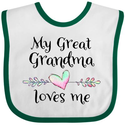 inktastic My Great Grandma Loves Me- Heart Great Grandchild Baby Bib White and Green 37614