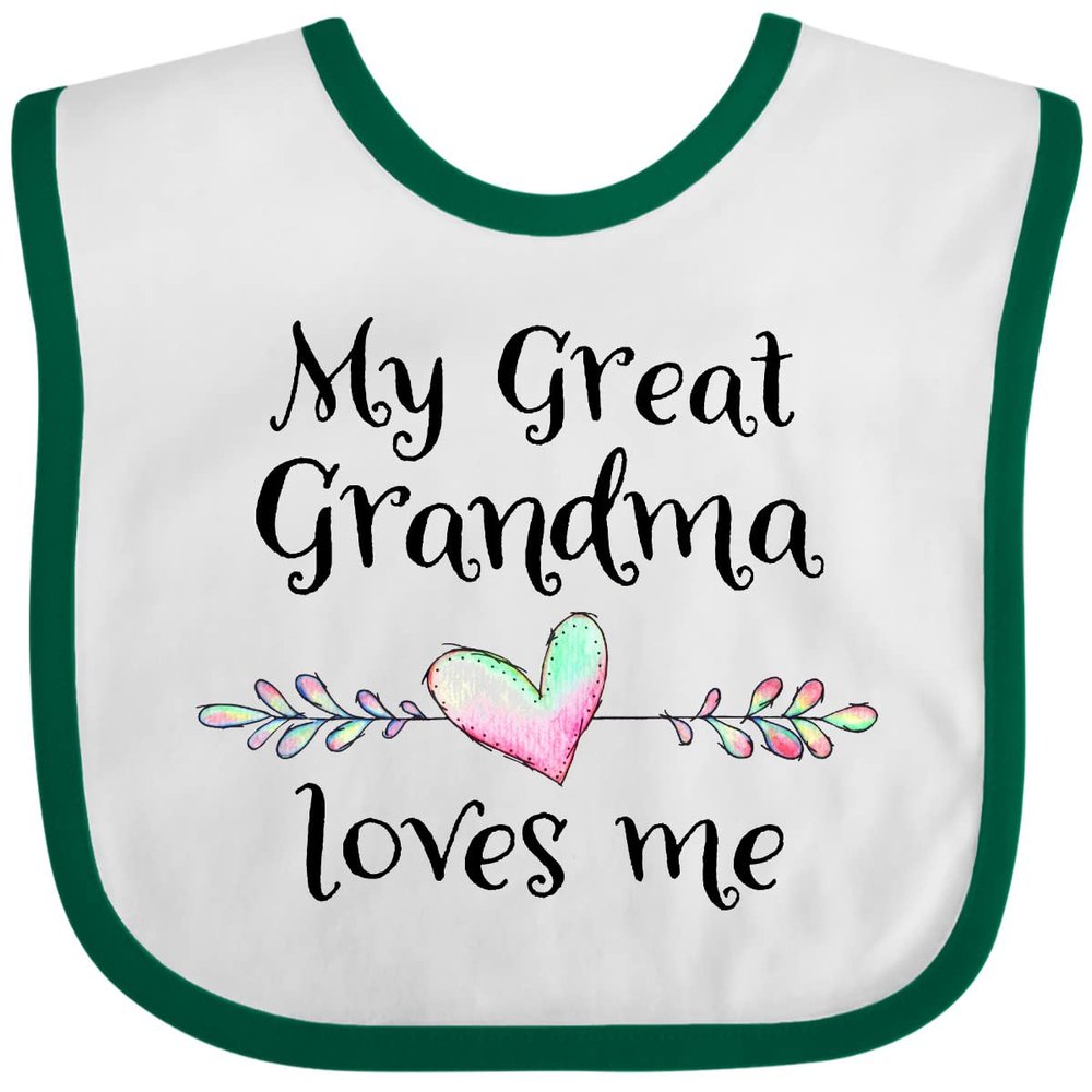inktastic My Great Grandma Loves Me- Heart Great Grandchild Baby Bib White and Green 37614