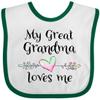 inktastic My Great Grandma Loves Me- Heart Great Grandchild Baby Bib White and Green 37614 view 1