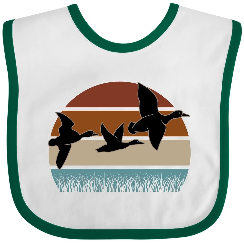 inktastic Duck Hunting Retro Sunset Hunter Baby Bib White and Green 37d0e