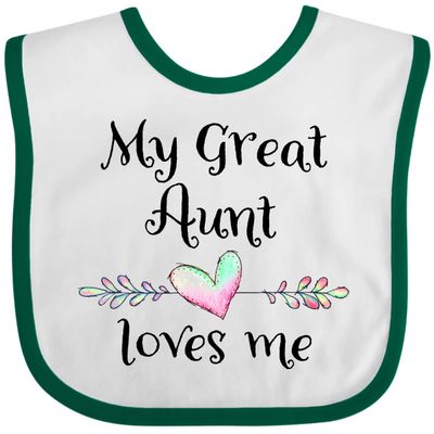 inktastic My Great Aunt Loves Me- Heart Baby Bib White and Green 37612