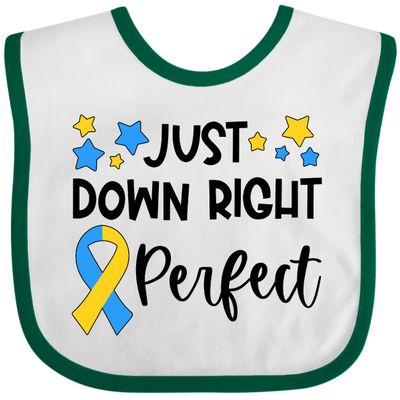 inktastic Just Down RIght Perfect Down Syndrome Awareness Ribbon Baby Bib White and Green 3a43b
