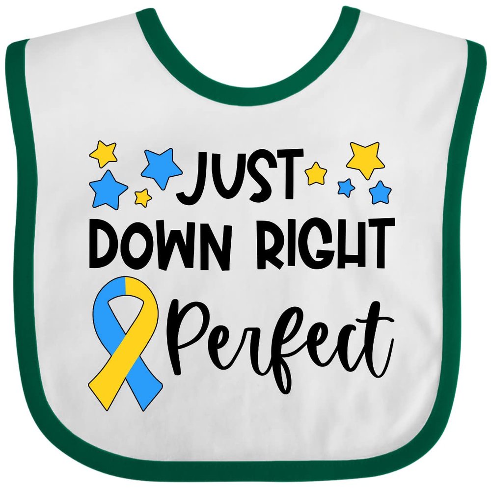 inktastic Just Down RIght Perfect Down Syndrome Awareness Ribbon Baby Bib White and Green 3a43b