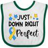 inktastic Just Down RIght Perfect Down Syndrome Awareness Ribbon Baby Bib White and Green 3a43b view 1