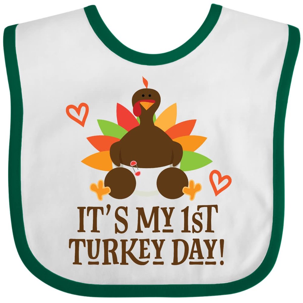 inktastic 1st Turkey Day Thanksgiving Baby Bib White and Green 2dd7b