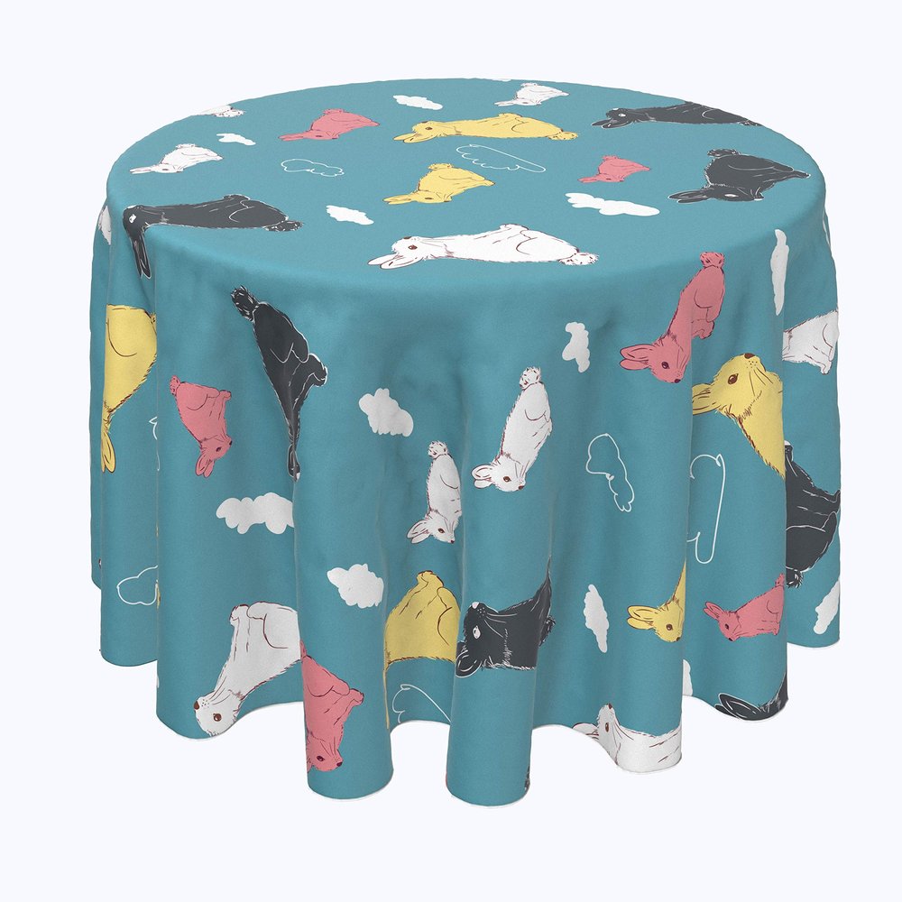 Fabric Textile Products, Machine Washable, 100% Milliken Polyester, Tablecloths, Table Runners, Napkins, & Outdoor Tablecloths, Bunny in The Clouds (60" Round)