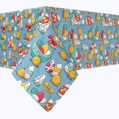 Fabric Textile Products, Machine Washable, 100% Milliken Polyester, Tablecloths, Table Runners, Napkins, & Outdoor Tablecloths, Doodle Baby Birds & Baskets (90" x 90")