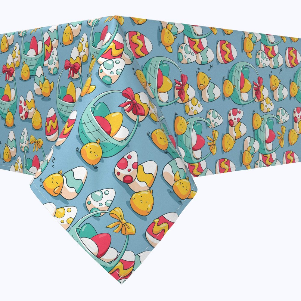 Fabric Textile Products, Machine Washable, 100% Milliken Polyester, Tablecloths, Table Runners, Napkins, & Outdoor Tablecloths, Doodle Baby Birds & Baskets (90" x 90")