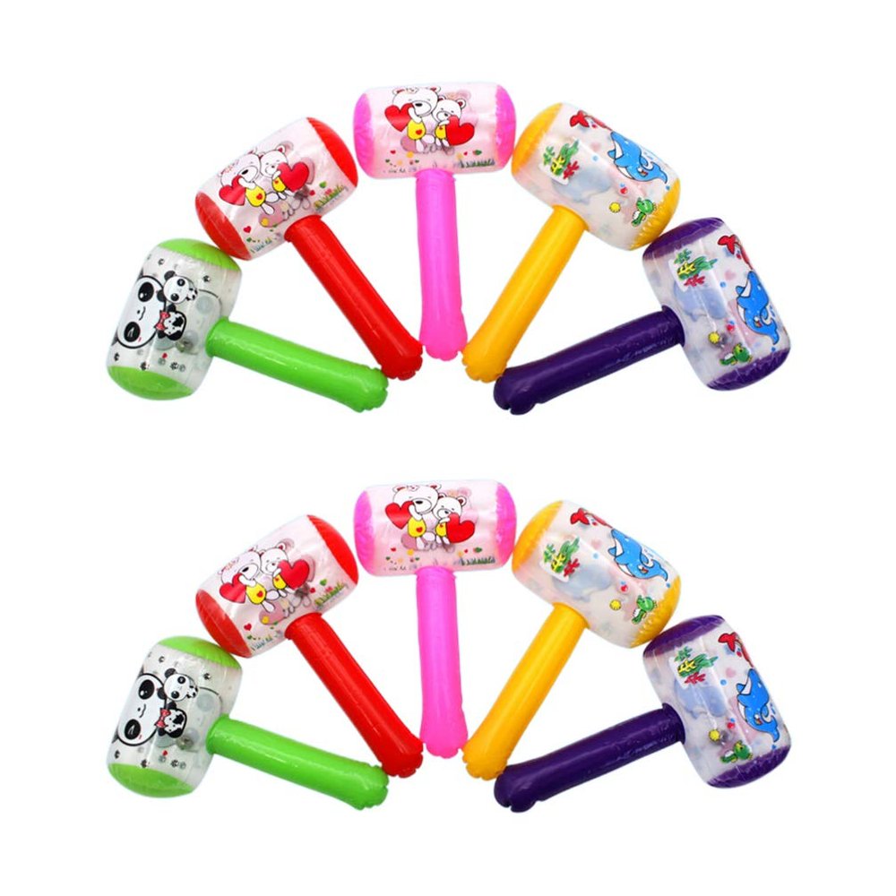 NUOBESTY 10pcs Squeaky Hammer Inflatable Cartoon Hammer with Sound Bell Clown Handle Funny Toys for Toddler Kids (Random Color)