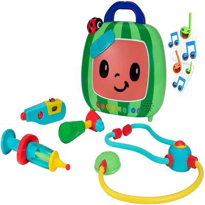 CoComelon Official Musical Checkup Case, Plays Clips from Doctor Checkup Song Includes 4 Themed Medical Doctor Accessories (Thermometer, Syringe, Stethoscope, and More) for Fun Role Play, Green