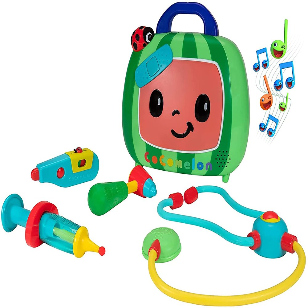 CoComelon Official Musical Checkup Case, Plays Clips from Doctor Checkup Song Includes 4 Themed Medical Doctor Accessories (Thermometer, Syringe, Stethoscope, and More) for Fun Role Play, Green