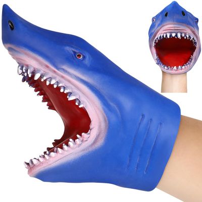 NUOBESTY Animal Hand Puppet Blue Shark Hand Puppet Soft Rubber Role Play Shark Bath Toys for Children Adults Teaching Gloves
