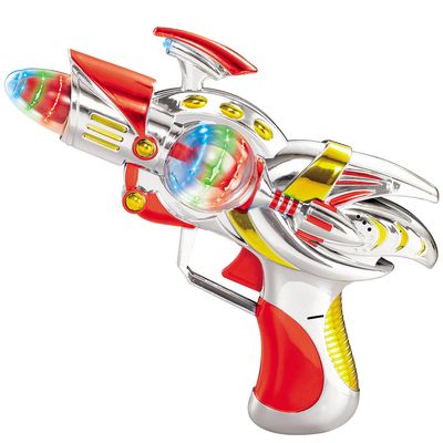 ArtCreativity Red Super Spinning Space Blaster Gun with Flashing LEDs and Sound Effects, Cool Futuristic Toy Gun with Batteries Included, Great Gift Idea for Kids