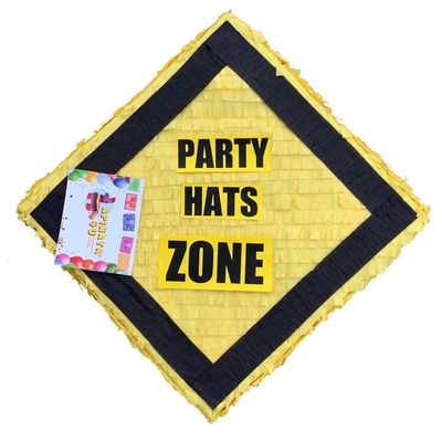 APINATA4 Caution Party Hats Zone Pinata Construction Theme Party Construction Birthday Party Under Construction Two Wild Yellow & Black Color