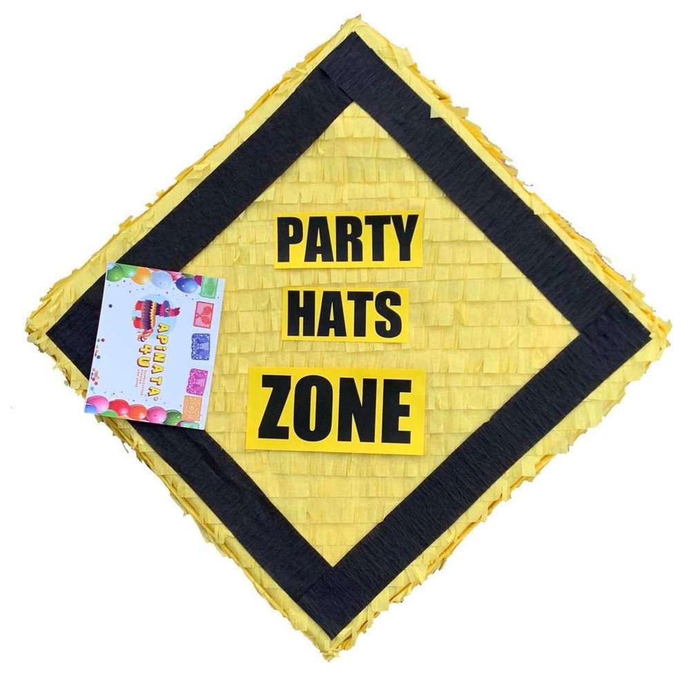 APINATA4 Caution Party Hats Zone Pinata Construction Theme Party Construction Birthday Party Under Construction Two Wild Yellow & Black Color