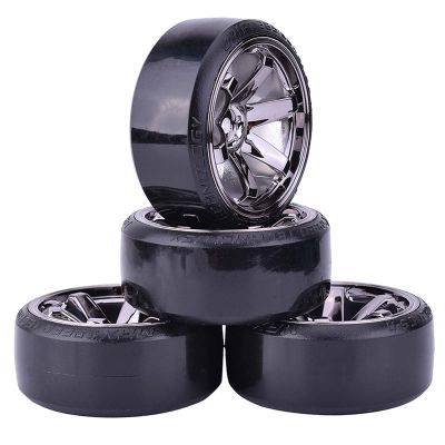 LAFEINA RC Plastic Wheel and Tire Set, 63mm Hard Tyres for 1/10 Drift Car HSP Tamiya HPI Kyosho On-Road Drifting Car (Gray)