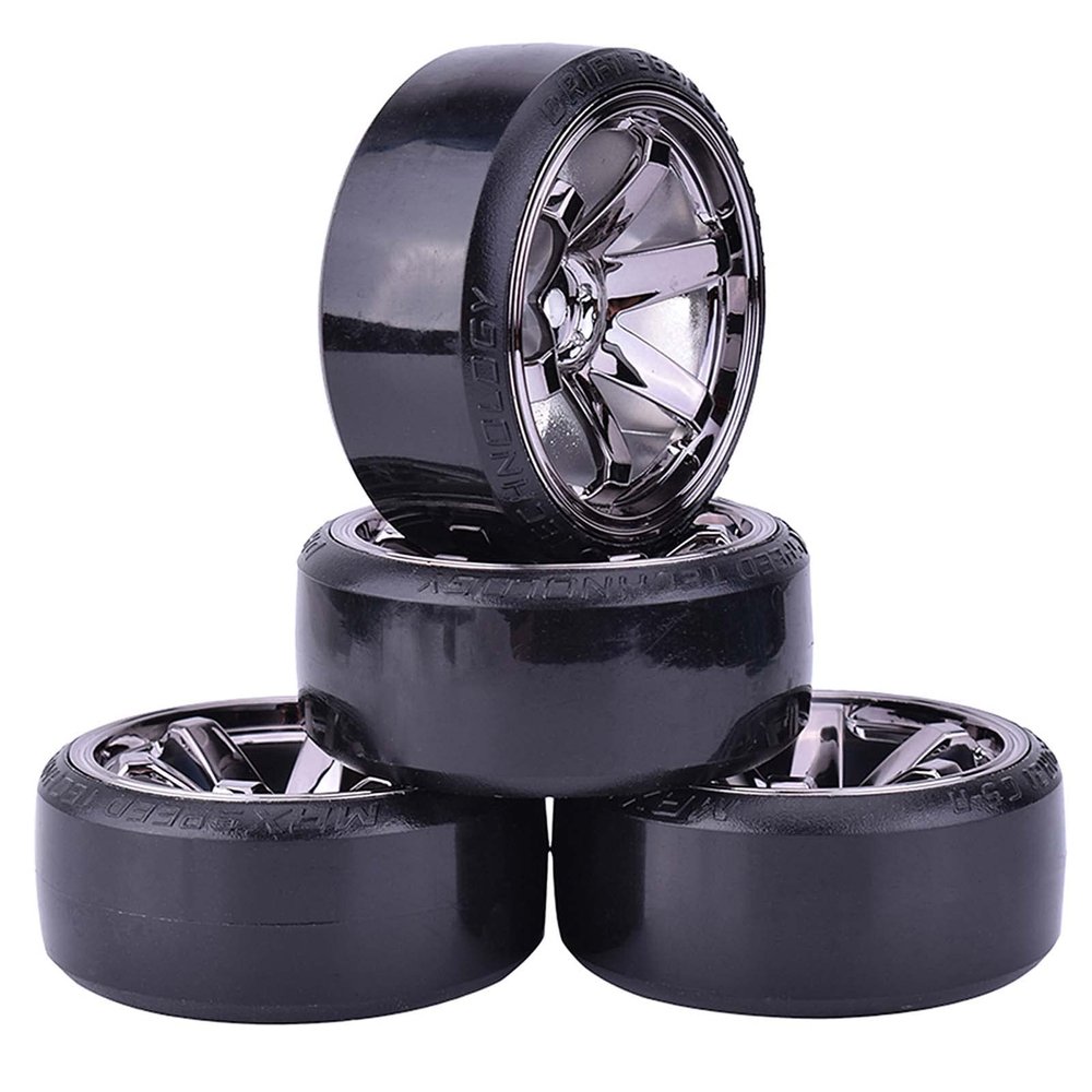 LAFEINA RC Plastic Wheel and Tire Set, 63mm Hard Tyres for 1/10 Drift Car HSP Tamiya HPI Kyosho On-Road Drifting Car (Gray)