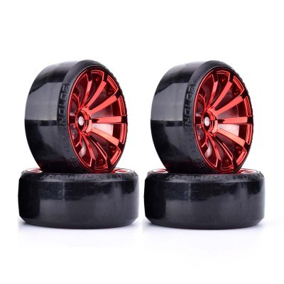 LAFEINA RC Plastic Wheel and Tire Set, 63mm Hard Tyres for 1/10 Drift Car HSP Tamiya HPI Kyosho On-Road Drifting Car (Red)