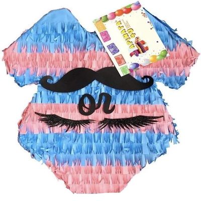APINATA4U Gender Reveal Baby Onesie Pinata Staches or Lashes Boy or Girl He Or She Gender Reveal Decoration