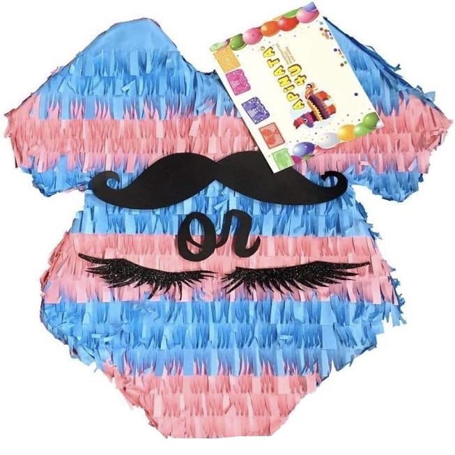 APINATA4U Gender Reveal Baby Onesie Pinata Staches or Lashes Boy or Girl He Or She Gender Reveal Decoration