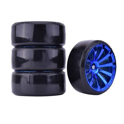 LAFEINA RC Plastic Wheel and Tire Set, 63mm Hard Tyres for 1/10 Drift Car HSP Tamiya HPI Kyosho On-Road Drifting Car (Blue)