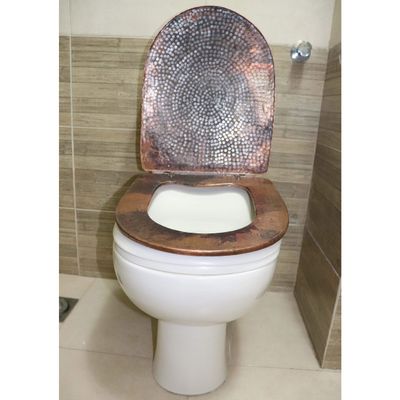 Standard Elongated Pure Natural Hand Hammered Copper Toilet Seat with Cover