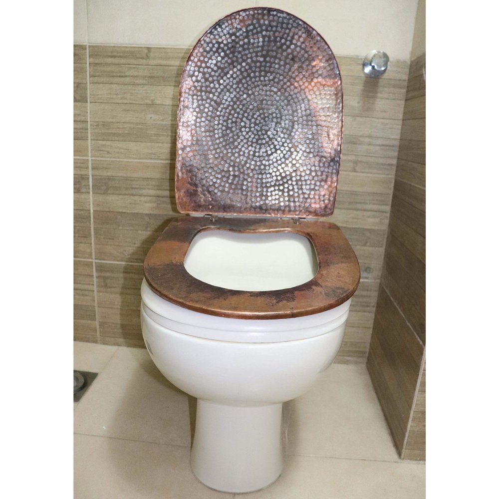 Standard Elongated Pure Natural Hand Hammered Copper Toilet Seat with Cover