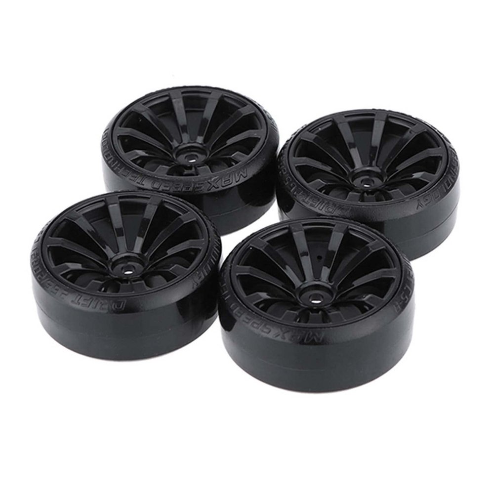 LAFEINA RC Plastic Wheel and Tire Set, 63mm Hard Tyres for 1/10 Drift Car HSP Tamiya HPI Kyosho On-Road Drifting Car (Black)