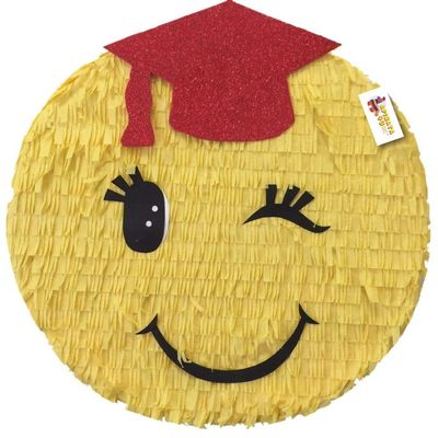 APINATA4U Graduation Emoticon Pinata - Red Cap 2025 Congrats Grad Party decoration, Handmade vibrant pinata, perfect for graduation celebrations, durable and fun
