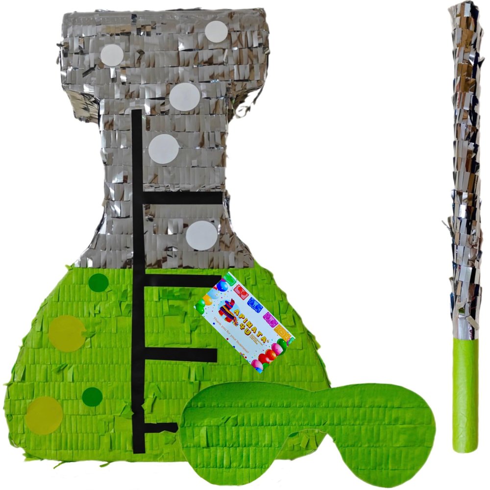 APINATA4U Mad Scientist Science Beaker Pinata with Stick and Mask (17.5x13.5x3.5 inch) - Unleash Fun at Your Science-themed Celebration! Perfect for Birthday Parties, School Events, and More!