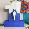 APINATA4U Number One Pinata, Suit and Bow Tie Themed First Birthday Pinata for Boys, Number 1 for Decoration, Handmade Blue and White, Baby Boy 1st Birthday Celebration & Gift view 3