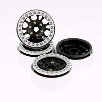 GDS Racing 1.9 Inch Alloy Beadlock Wheel Rim Thickness 1" Silver Ring & Black Spokes for RC Model #099 (4 Pack)