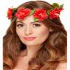 Smiffys Hawaiian Flower Crown, Red with Ribbon, Hawaiian Luau Fancy Dress, Hawaiian Dress Up Accessories view 1