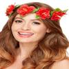 Smiffys Hawaiian Flower Crown, Red with Ribbon, Hawaiian Luau Fancy Dress, Hawaiian Dress Up Accessories view 3