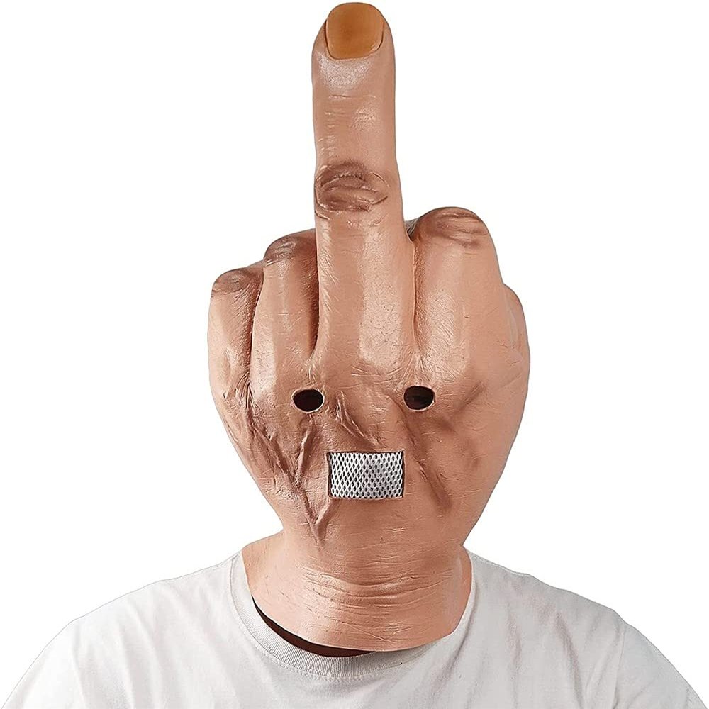 NECHARI Halloween Creepy Fingers Mask Novelty Middle Finger Party Full Head Cosplay Costume Latex Headgear(Finger)