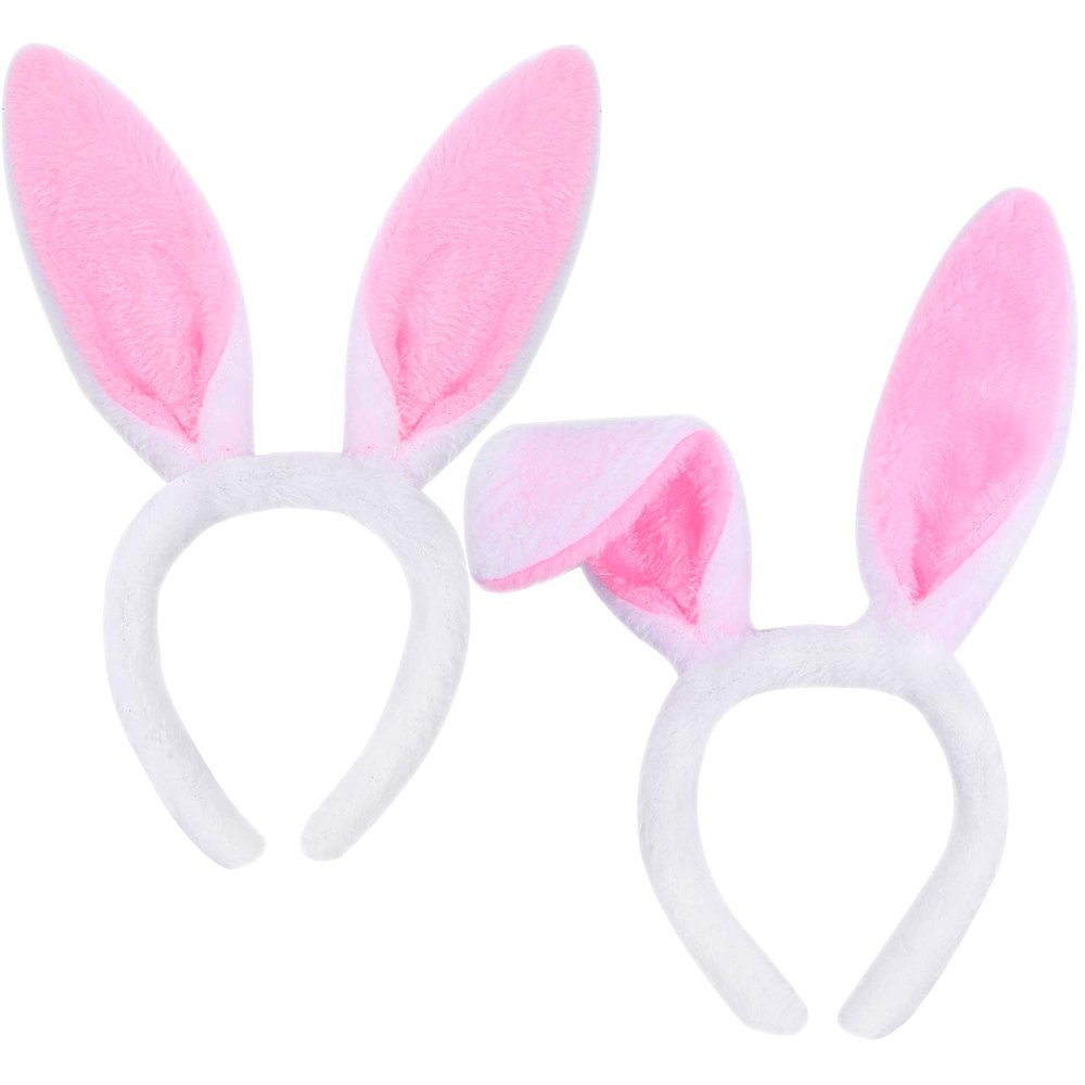 Aneco 2 Pack Easter Bunny Headband 6.5 x 5.3 Inch Plush Pink Bunny Headbands Ears for Easter Party Favor Birthday Costume Supplies