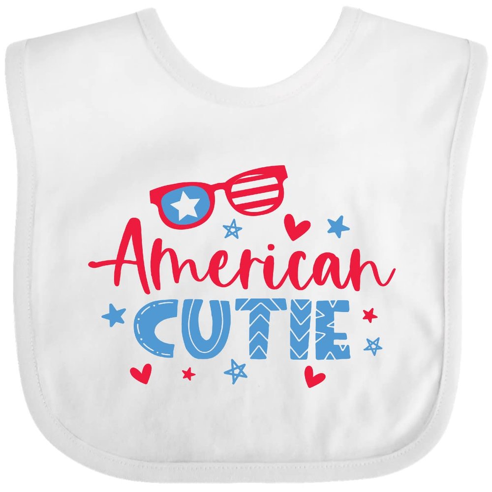 inktastic 4th Of July American Cutie Red and Blue Stars and Hearts Baby Bib White 3a6b2