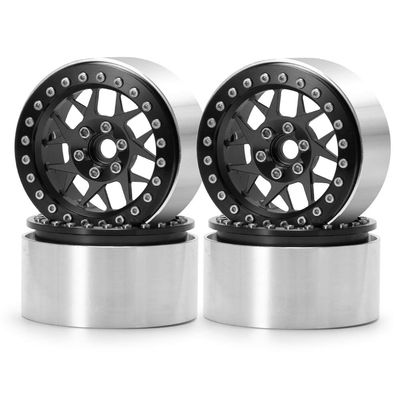 4PCS 2.2" RC Aluminum Beadlock Wheels w/Hubs for 1/10 RC Axial Wraith RR10 YETI SCX10 D90 TRX4 CC01 (BLACK)