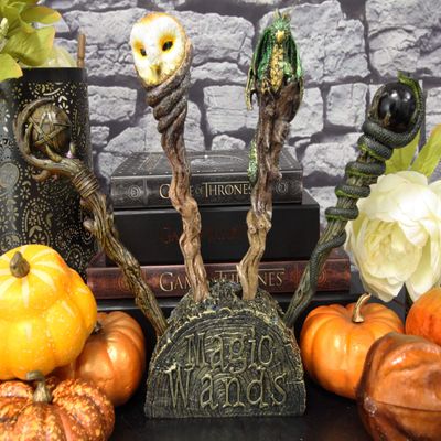 Ebros Witches Wizards and Sorcerers Realistic Fantasy Cosplay 4 Magic Wands with 1 Stand Holder Figurine Decorative Magical Spells Sorcery Costume Prop Accessory Decor Collectible