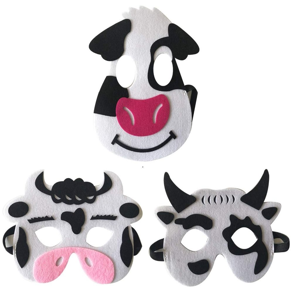 3 Piece Felt masks animal Halloween masks Dress-Up party accessory Parent-child game(Cow)