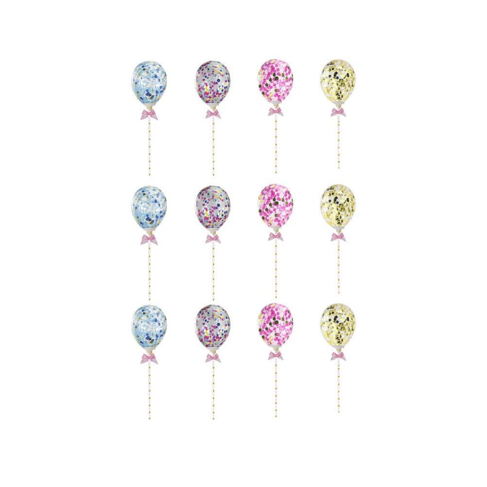 12pcs Colorful Confetti Balloon Wedding Cake Topper Latex Confetti Balloons Decorative Party Supplies Fruit Insert Cake Picks