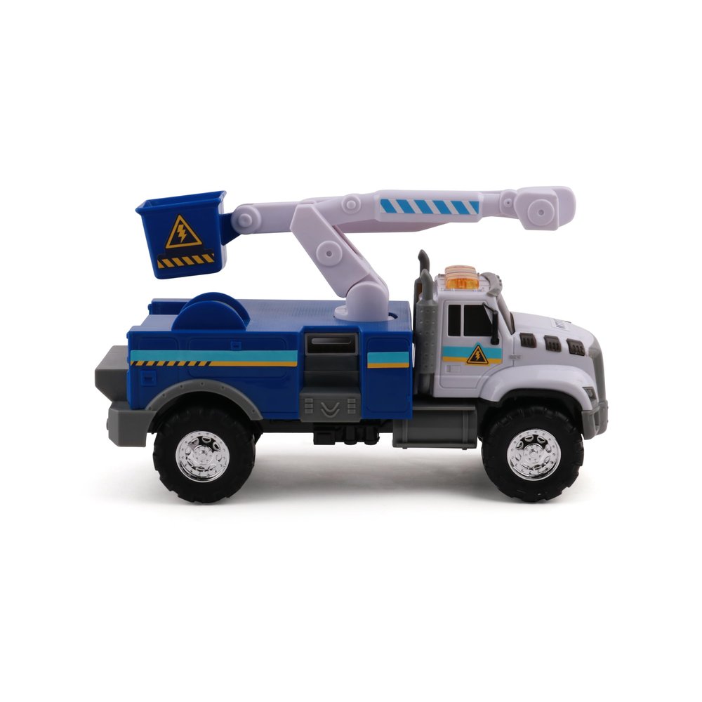 Mighty Fleet Rescue Force 12" Tough Cab Cherry Picker Toy Truck - Realistic Lights & Sounds, Movable Cherry Picker Arm, Free Wheeling Play, Ages 3+