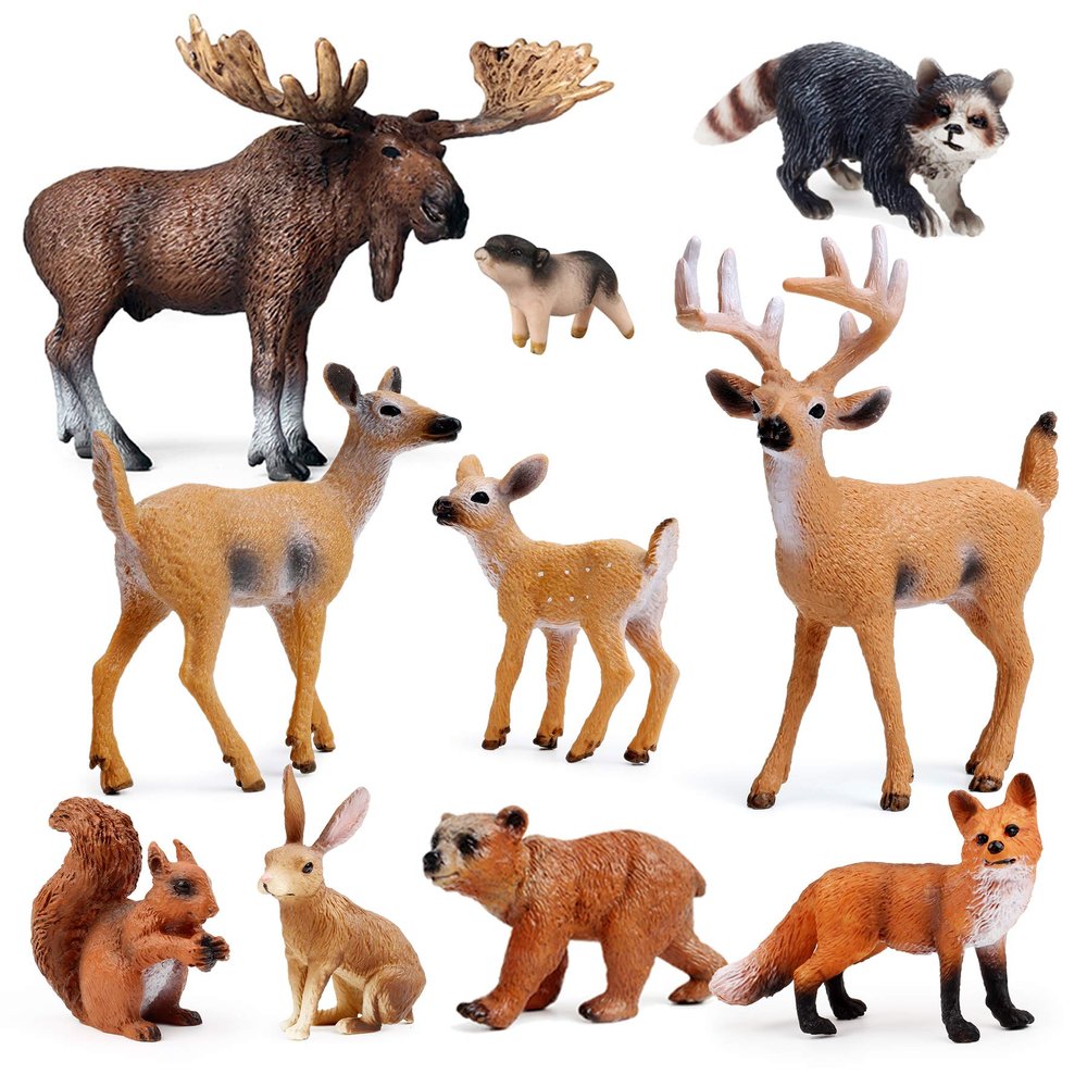 10pcs Forest Animals Figures, Woodland Creatures Figurines, Miniature Toys Cake Toppers