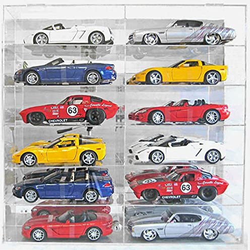 Display Case for 1:24 - 1:18 Scale Diecast Toy Model Cars Hot Wheels Storage Showcase, 98% UV Protection, 4mm Thick Acrylic (Clear 1:18 Scale - 12 Slots)