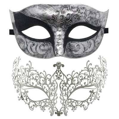 Couple Masquerade Mask Metal Masks Venetian Party Mask Halloween Costume Mask Mardi Gras Mask (Color 1)