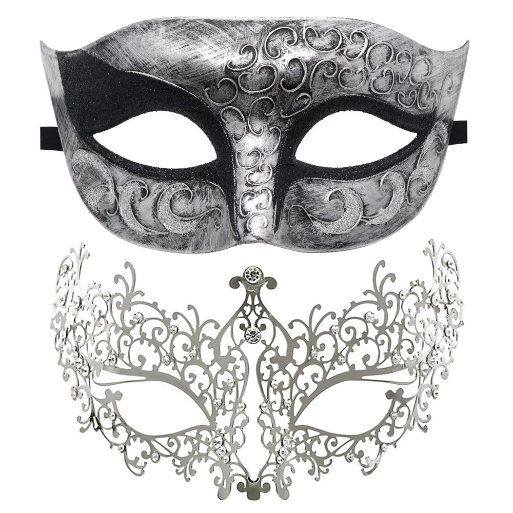 Couple Masquerade Mask Metal Masks Venetian Party Mask Halloween Costume Mask Mardi Gras Mask (Color 1)