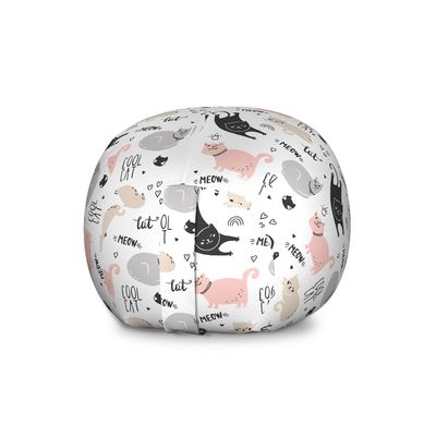 Ambesonne Pets Storage Toy Bag Chair, Playful Cool Cat Meow Animals Doodle with Hearts Love My Kitty, Stuffed Animal Organizer Washable Bag, Large Size, Beige Pale Pink